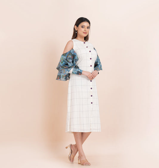 Asymetric cold shoulder shirt dress