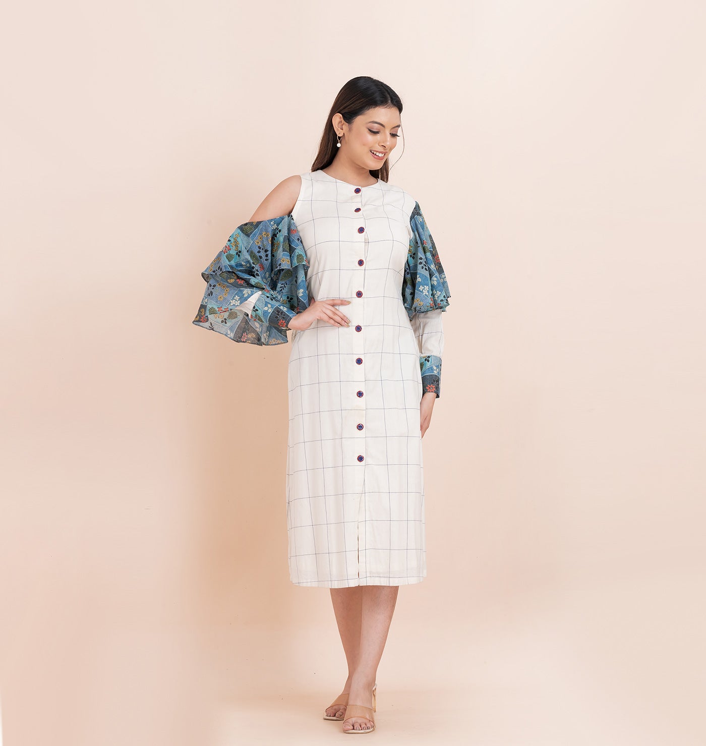 Asymetric cold shoulder shirt dress