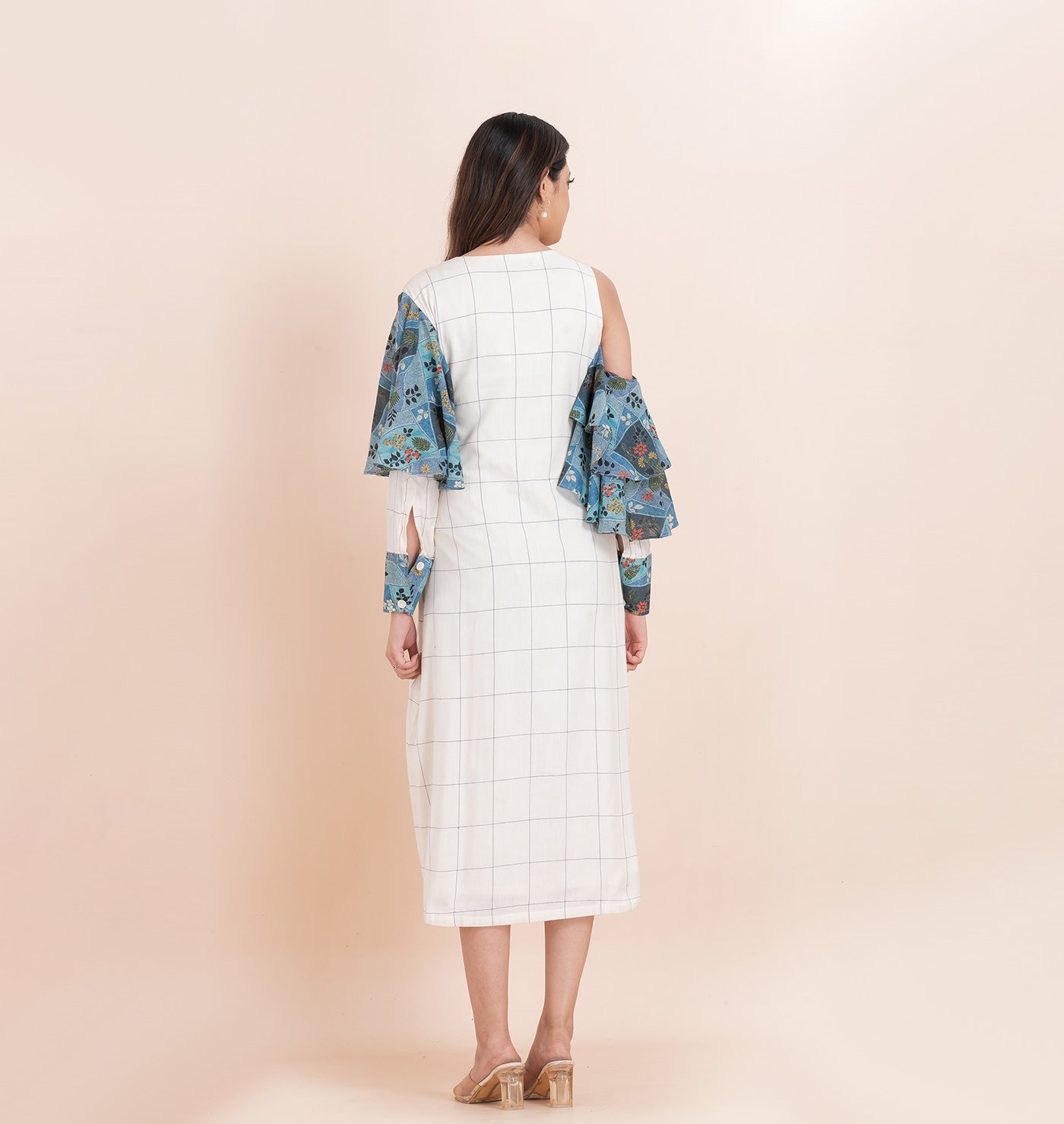 Asymetric cold shoulder shirt dress