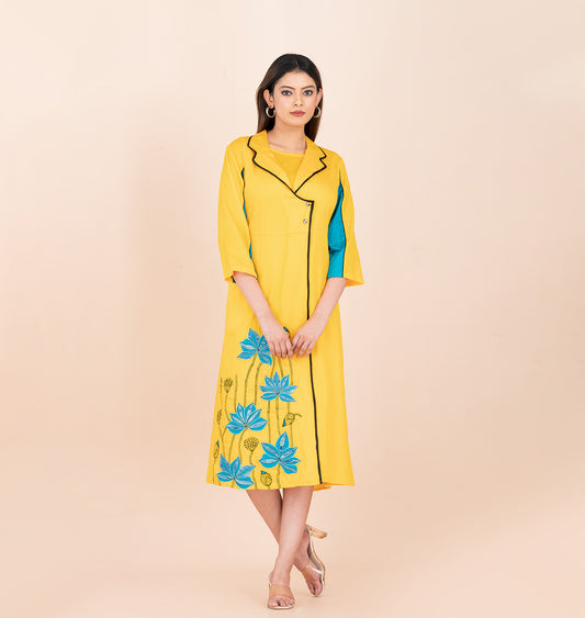 Pure cotton lapel  embroidered shirt dress