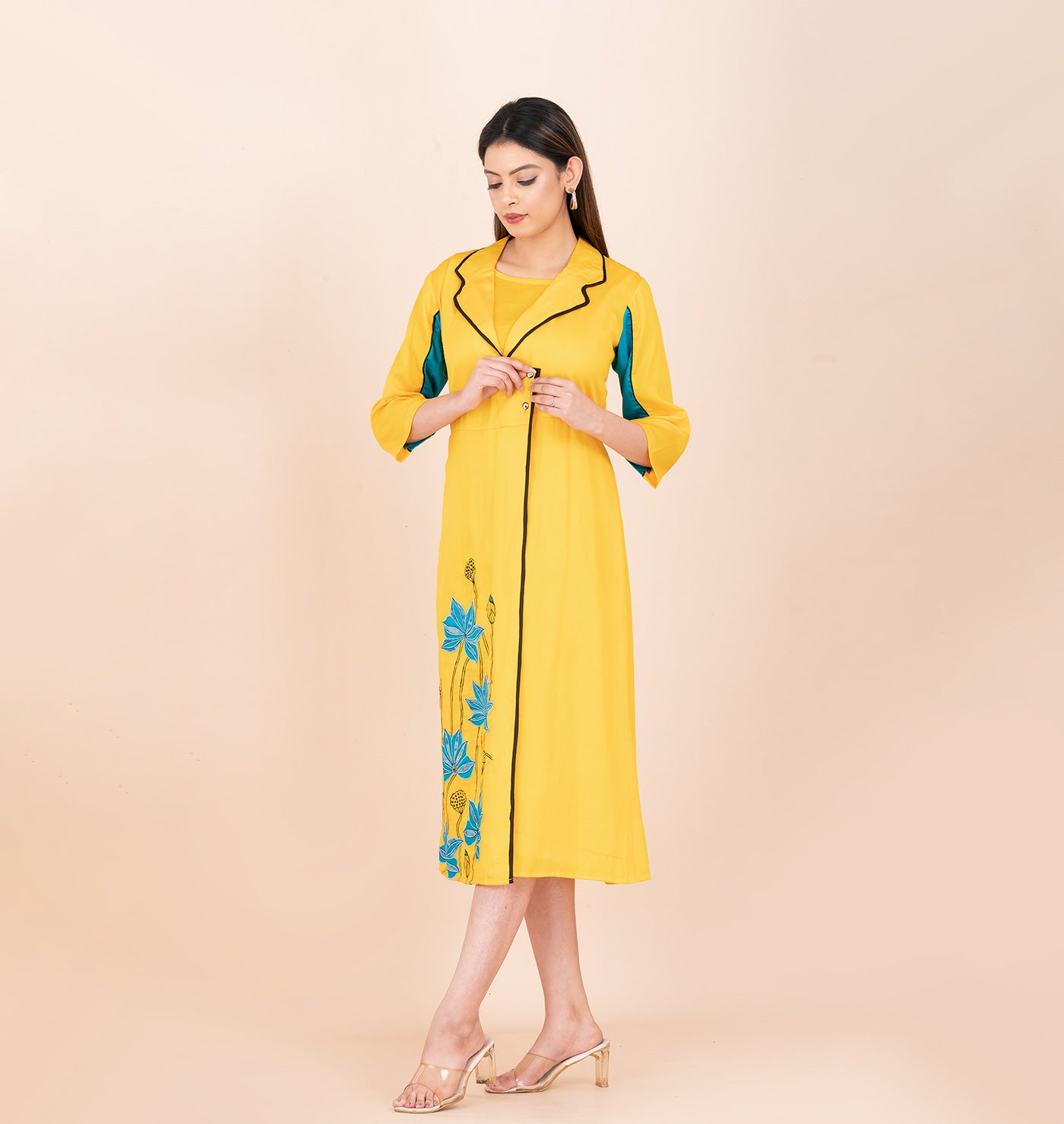 Pure cotton lapel  embroidered shirt dress
