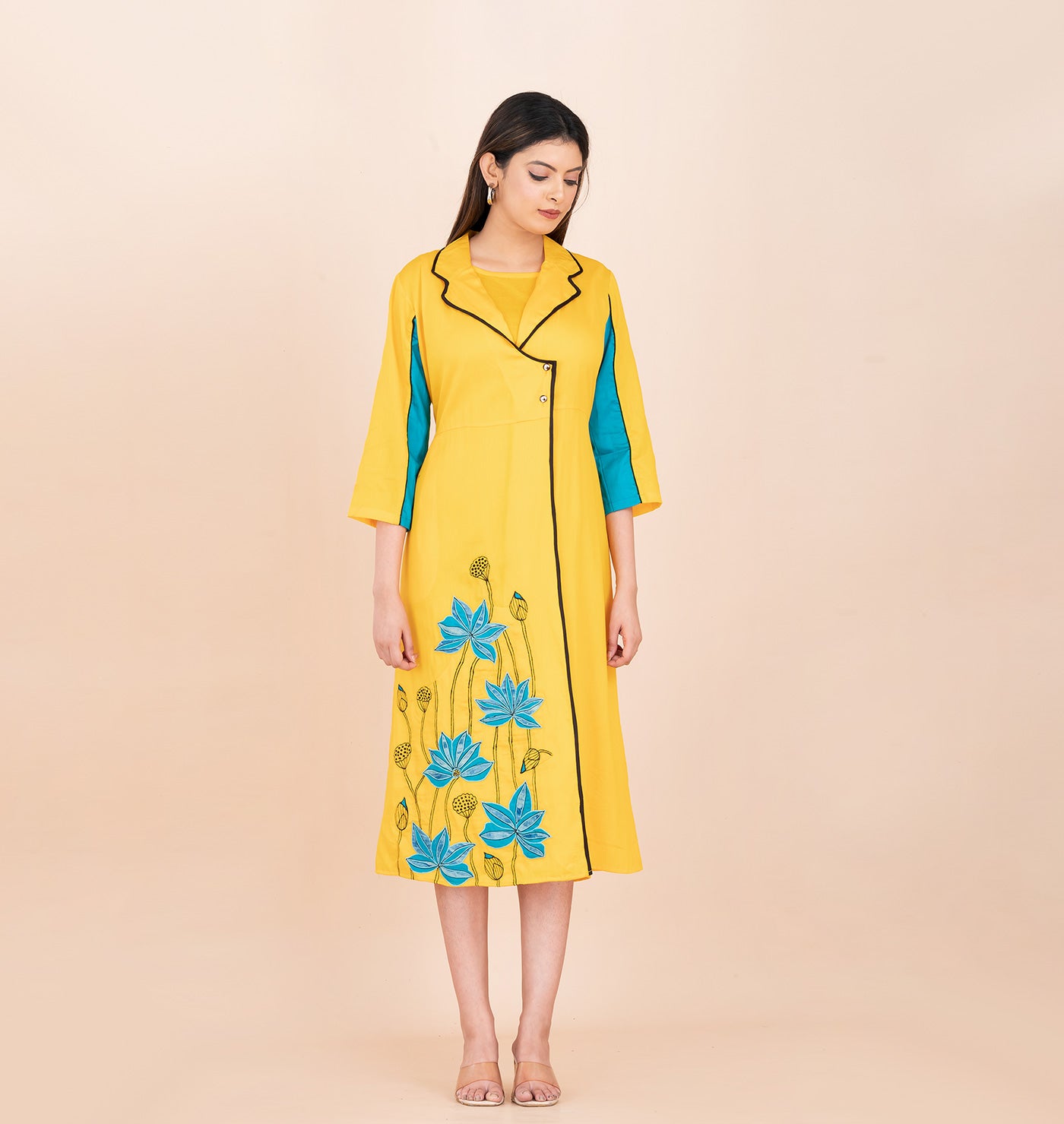 Pure cotton lapel  embroidered shirt dress