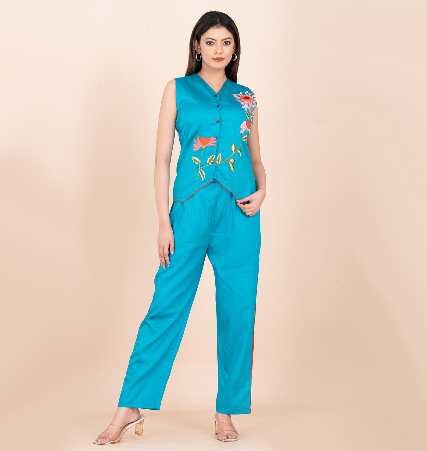 Turquoise wasitcoat coord set