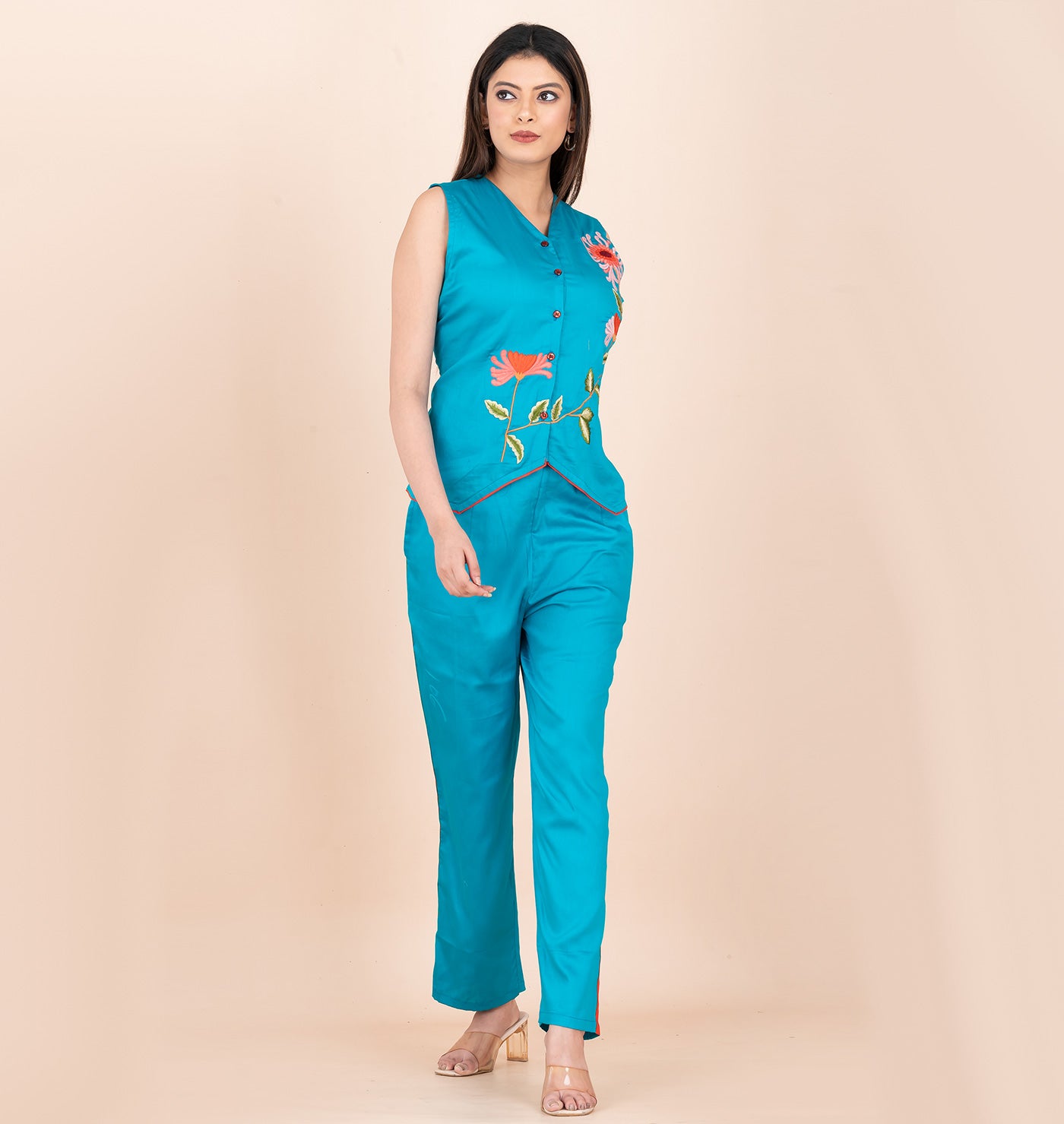 Turquoise wasitcoat coord set