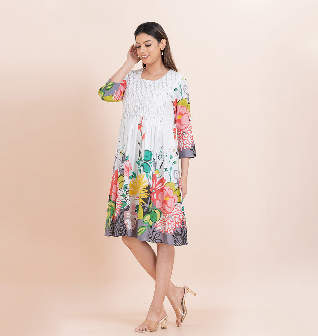 Smocked floral Sheath dress