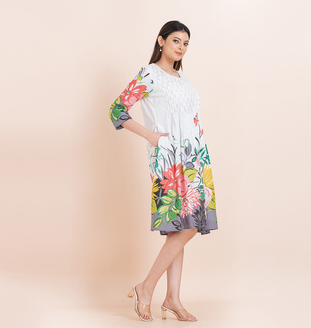 Smocked floral Sheath dress