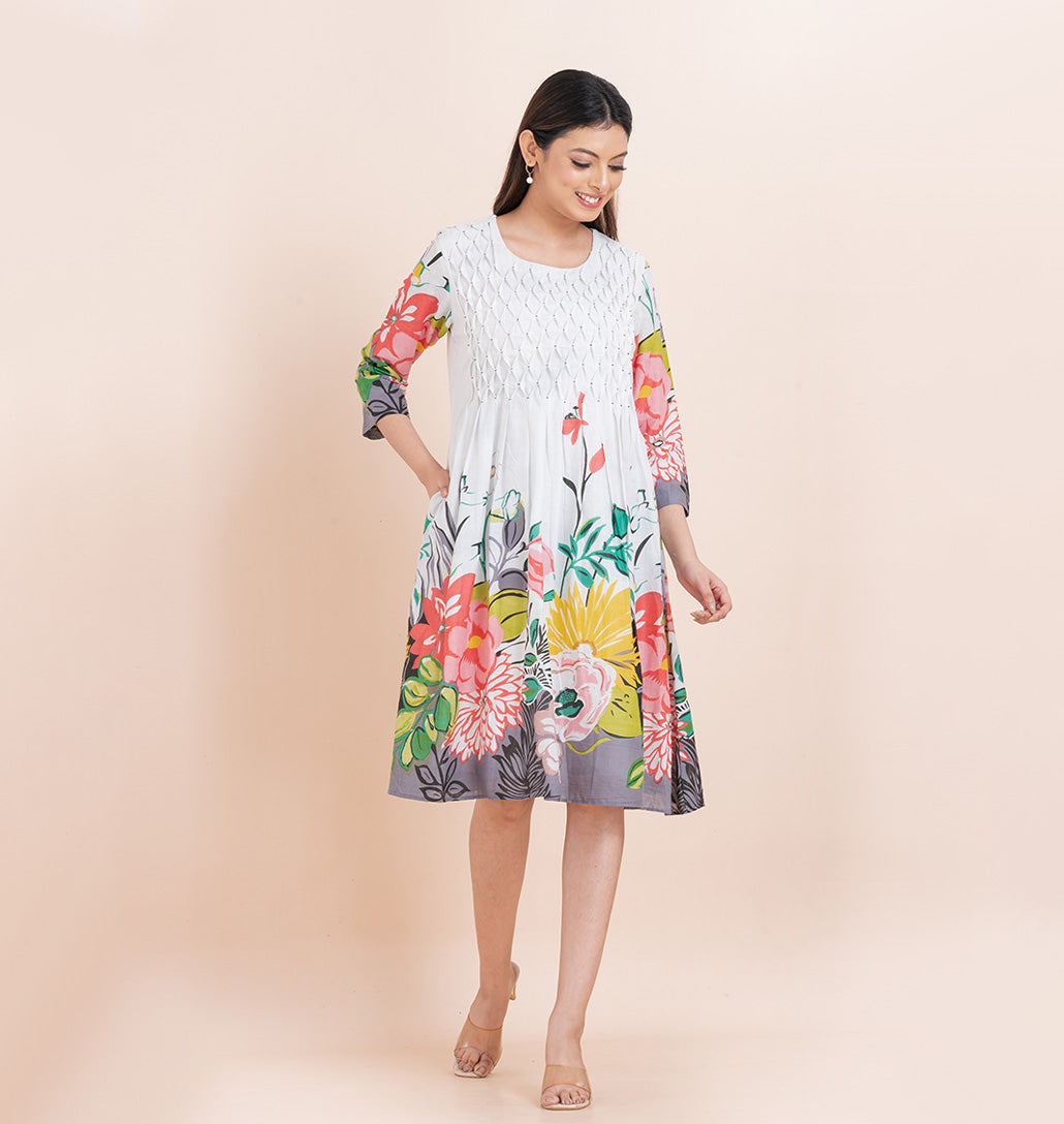 Smocked floral Sheath dress