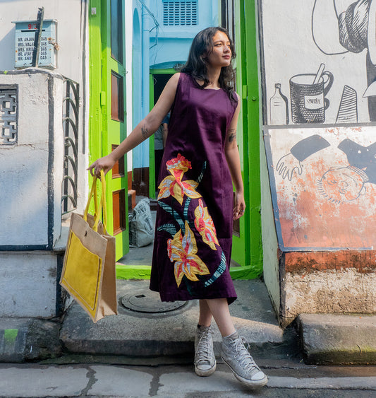 Purple Floral Applique dress