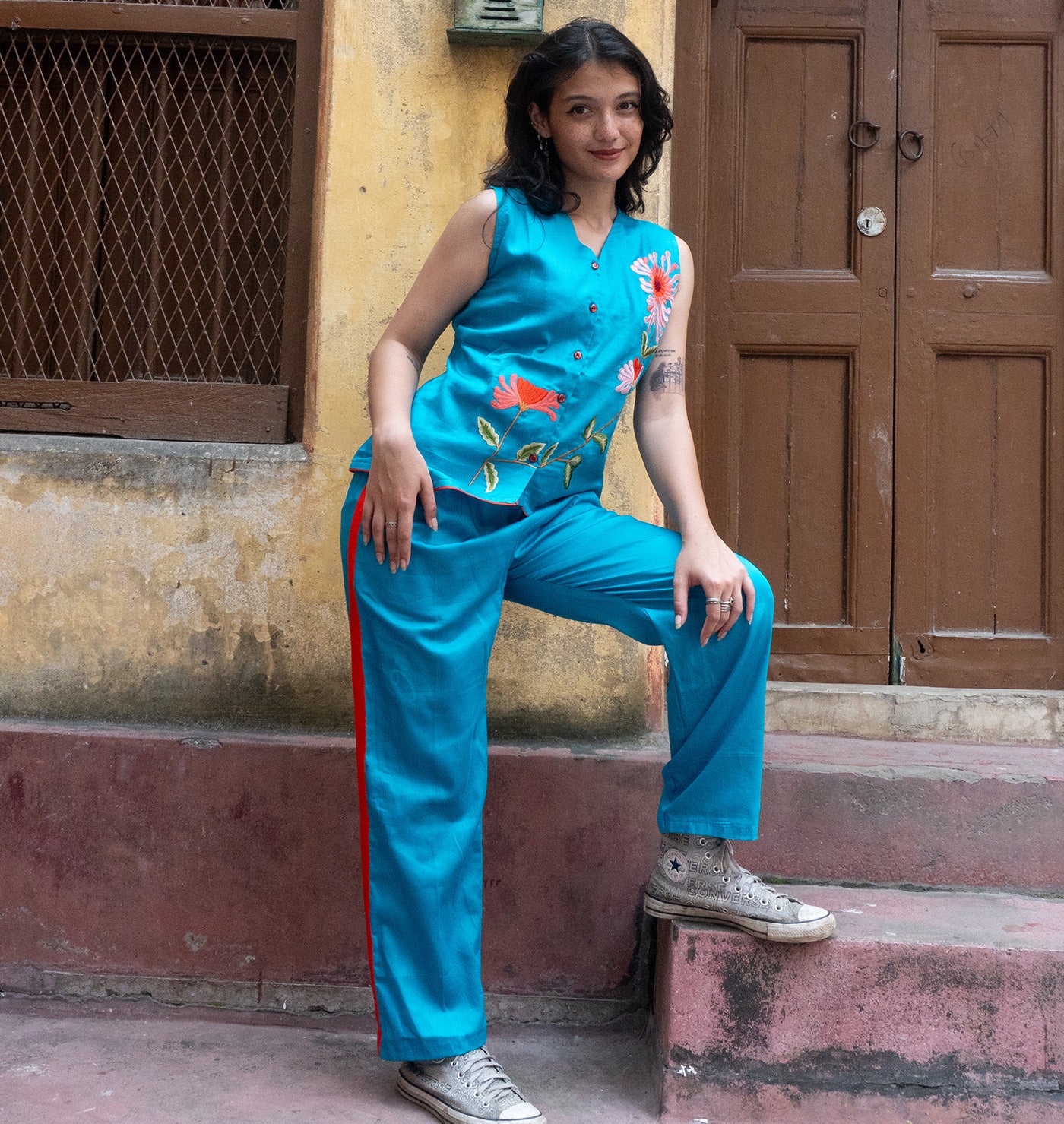 Turquoise wasitcoat coord set