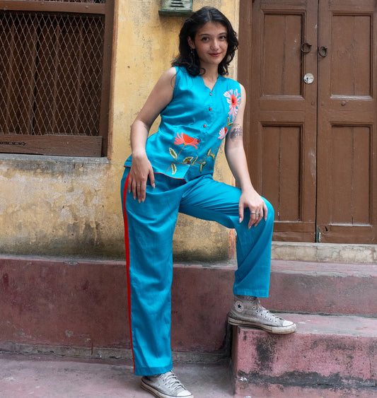 Turquoise wasitcoat coord set