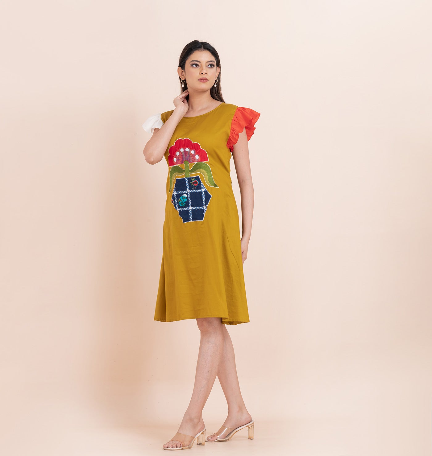 Olive applique skater dress