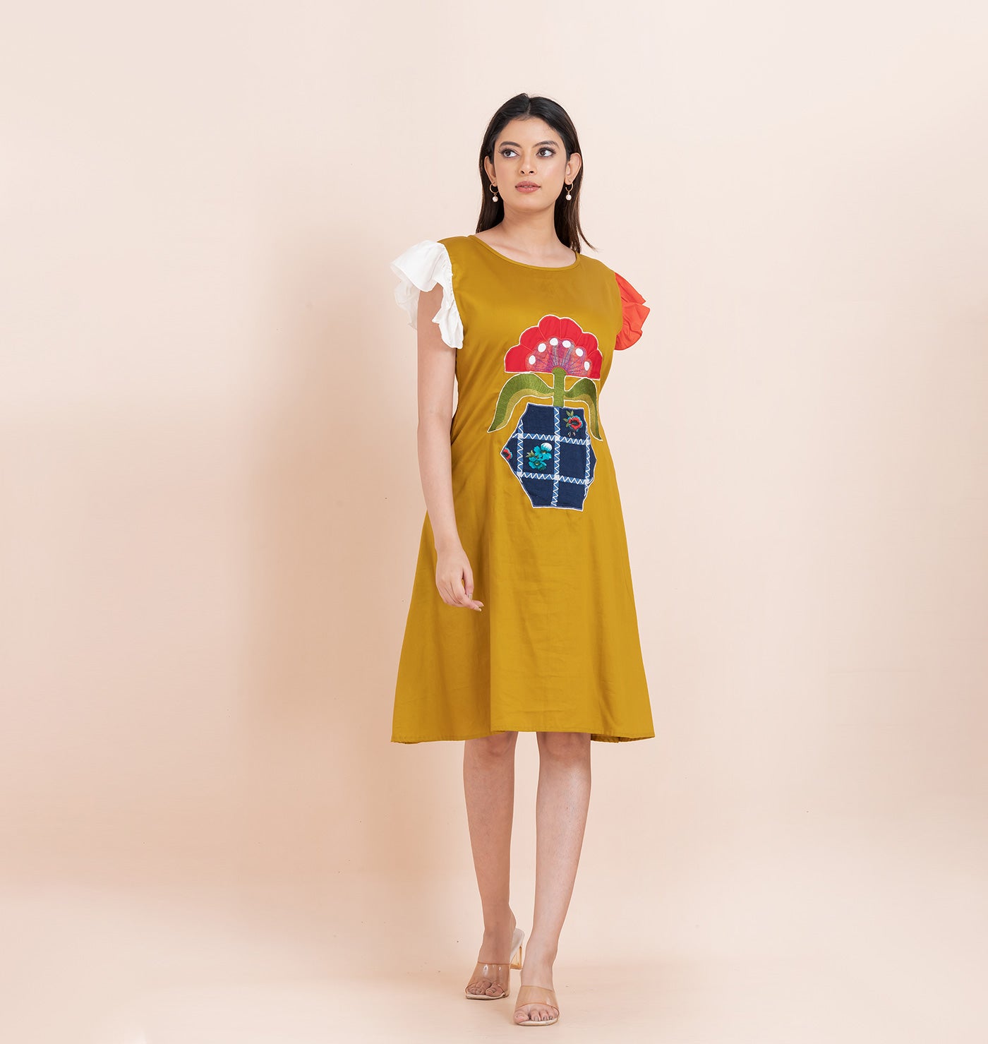 Olive applique skater dress