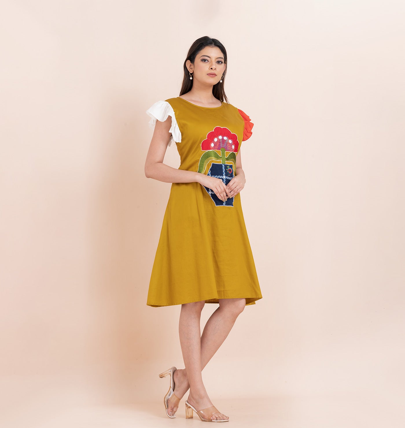 Olive applique skater dress