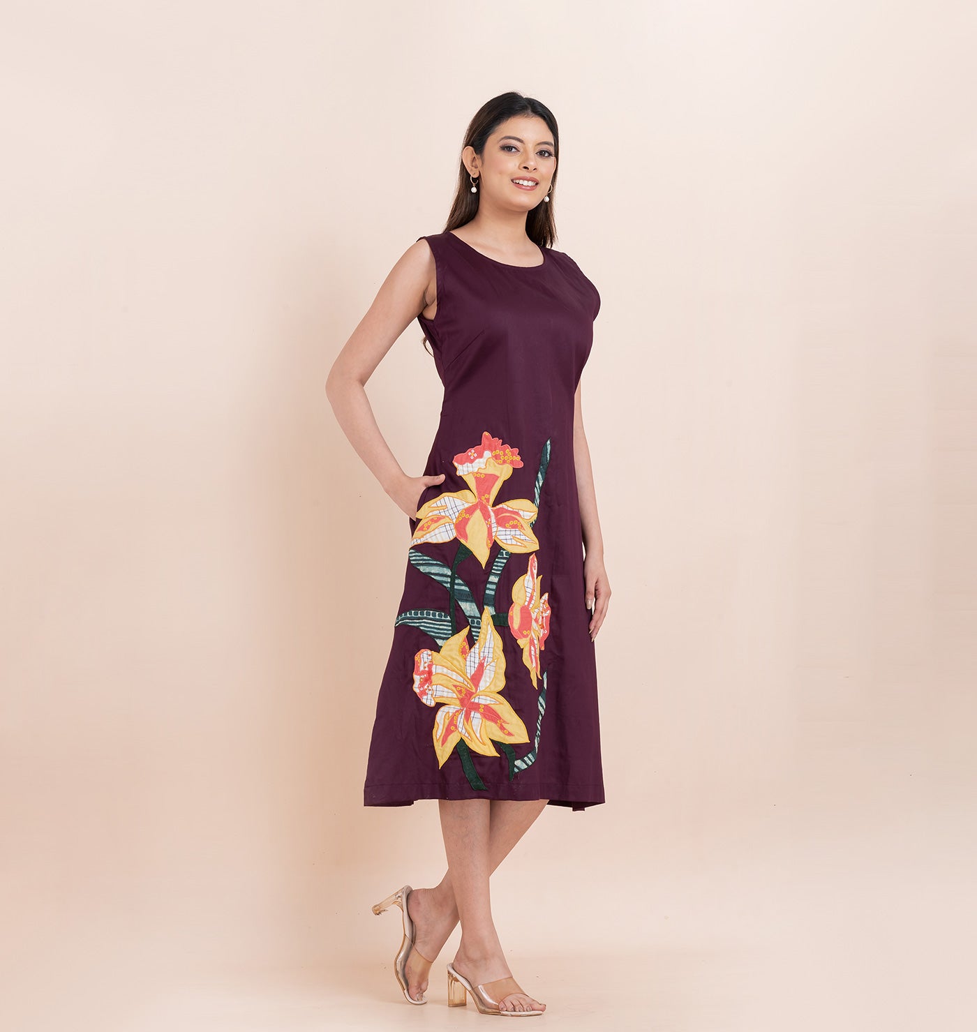 Purple Floral Applique dress