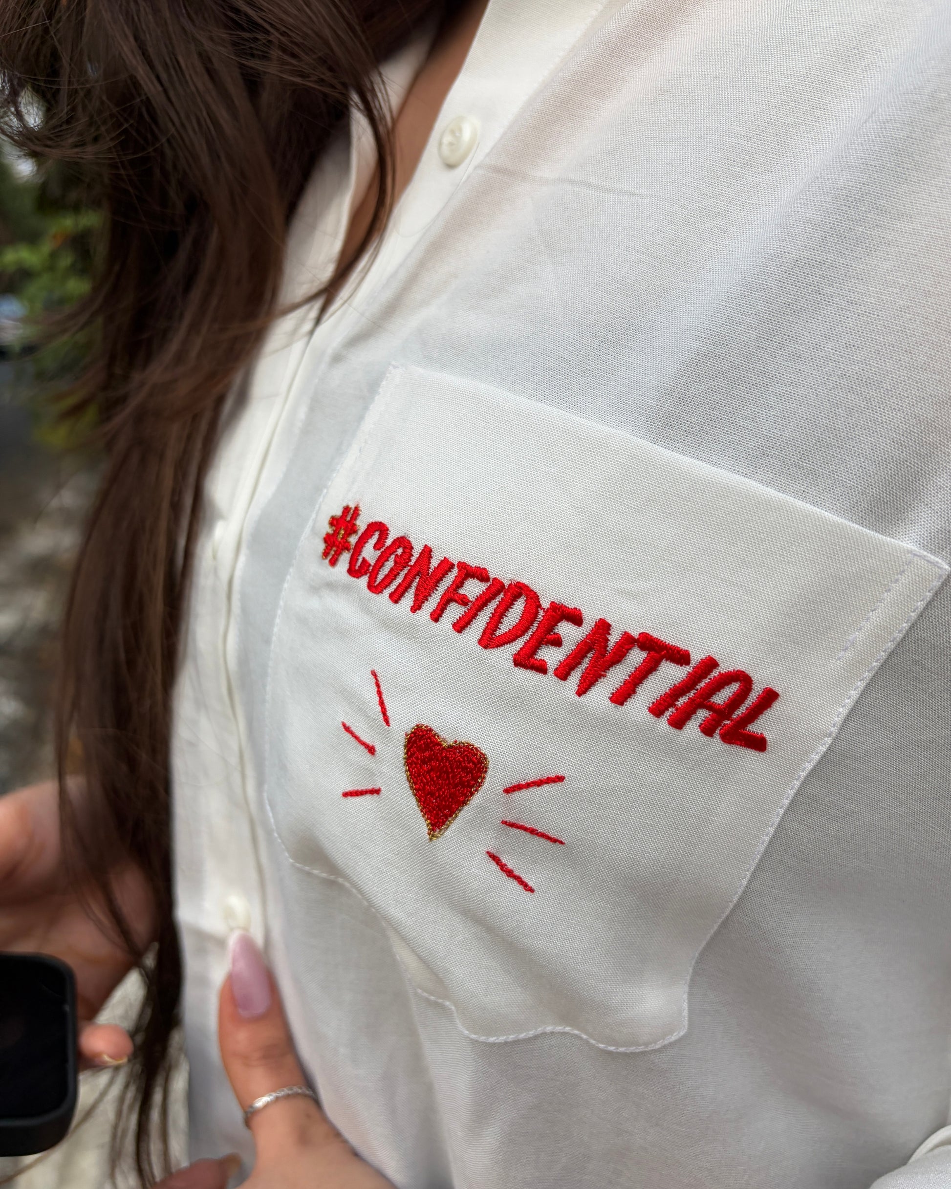 Statement cotton shirt for women with back applique and embroidery
