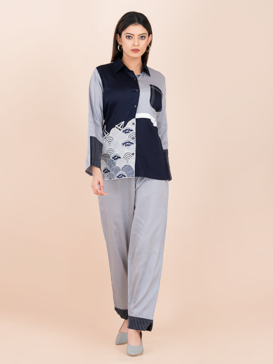 Indigo Tide embroidered coord set