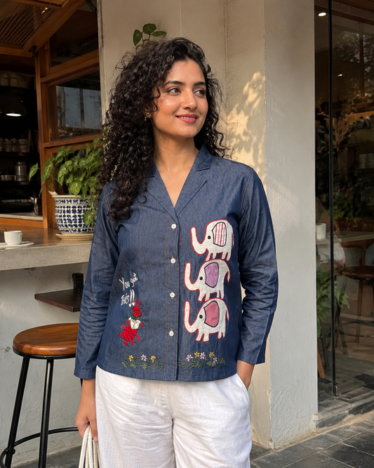 Haathi Chiti Women’s Denim Lapel Collar Shirt