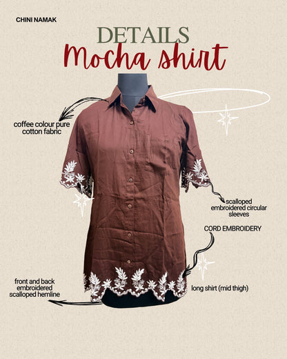 Mocha cord embroidery longline shirt
