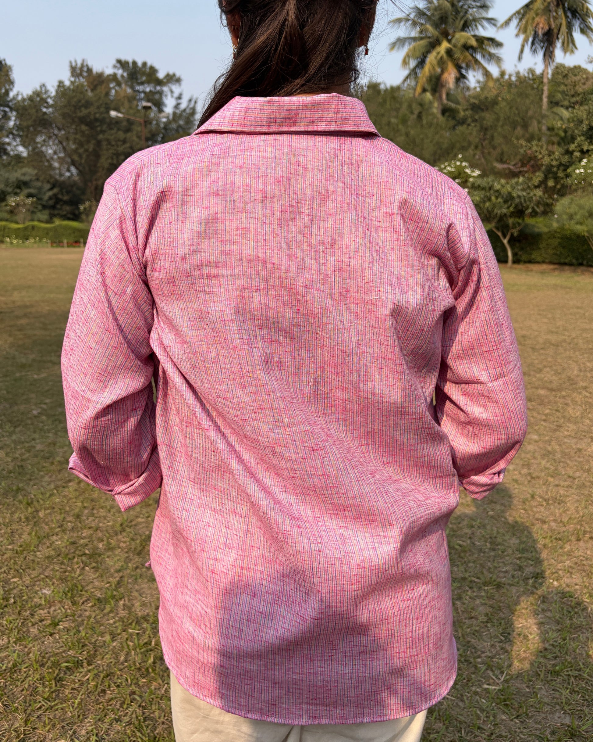 Women’s cotton shirt with multicoloured “let’s do this” applique – pink variant
