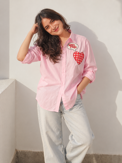 Arrey Pagli Pink Cotton Heart Appliqué statement Shirt
