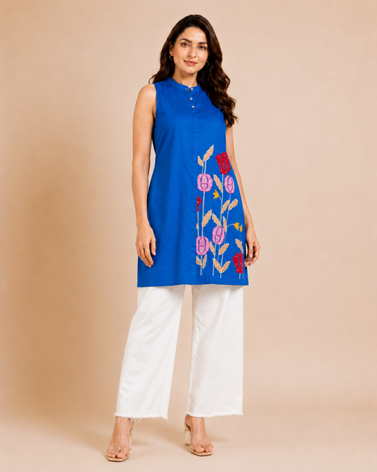 blue bloom tunic studio shoot