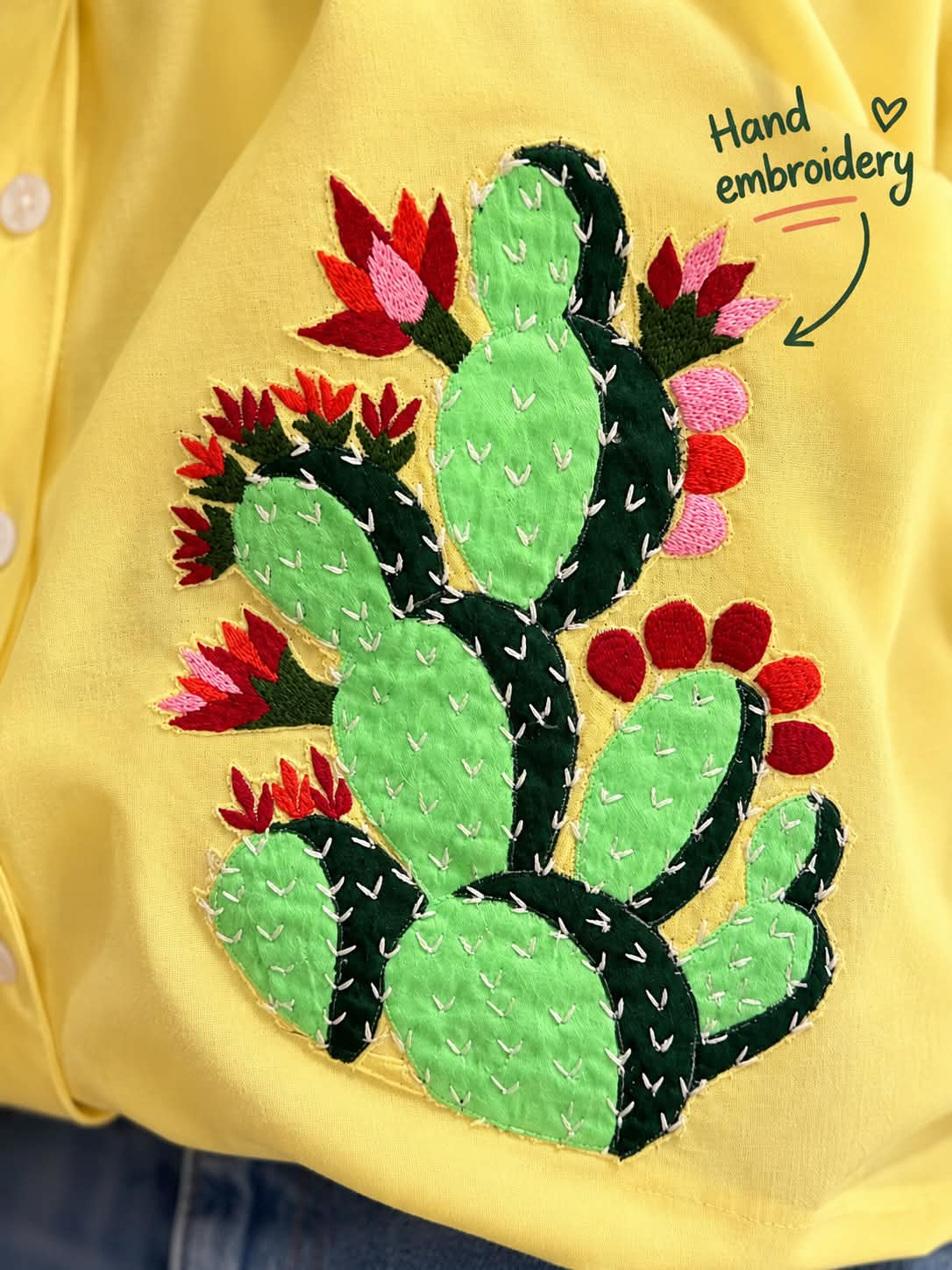 CACTUS CUTIE applique cotton womens batwing shirt.