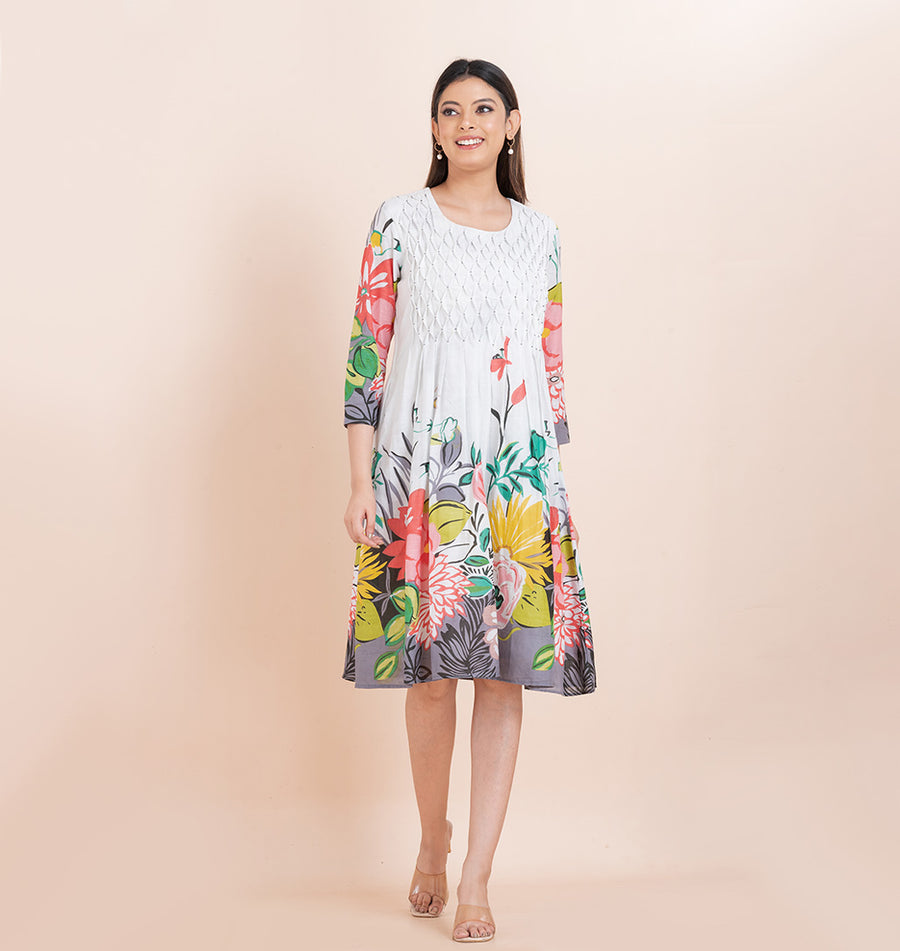 Smocked floral Sheath dress