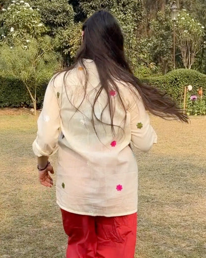 Embroidered Cotton shit with scallop placket