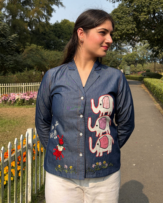 Haathi Chiti Women’s Denim Lapel Collar Shirt