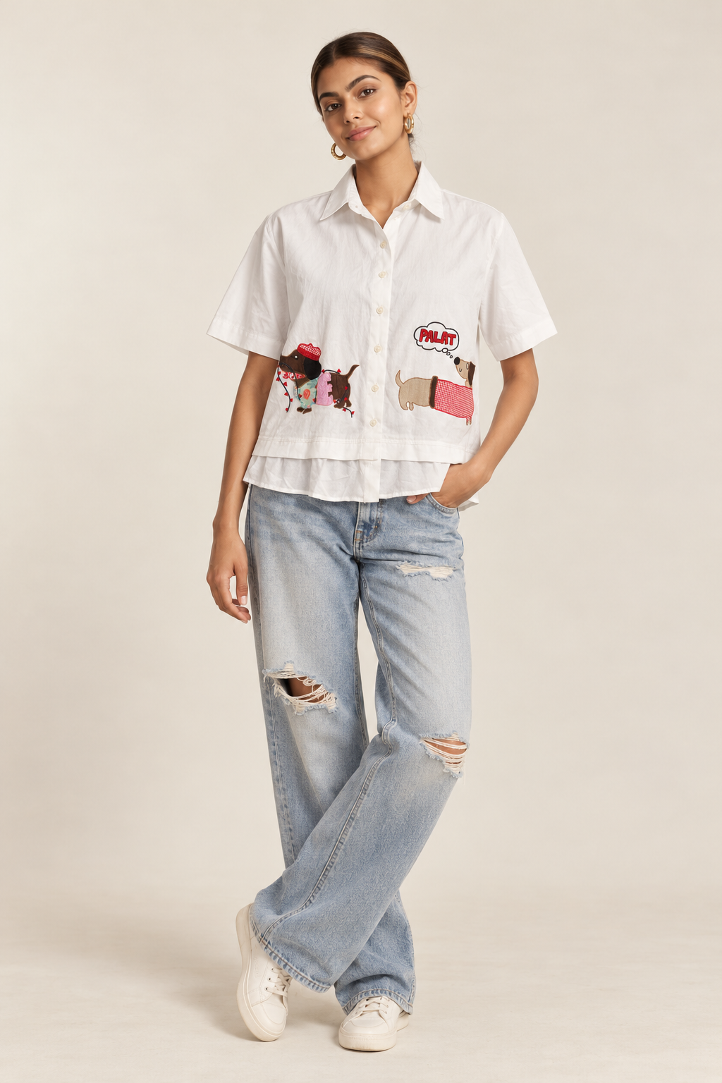 PALAT applique womens cotton shirt