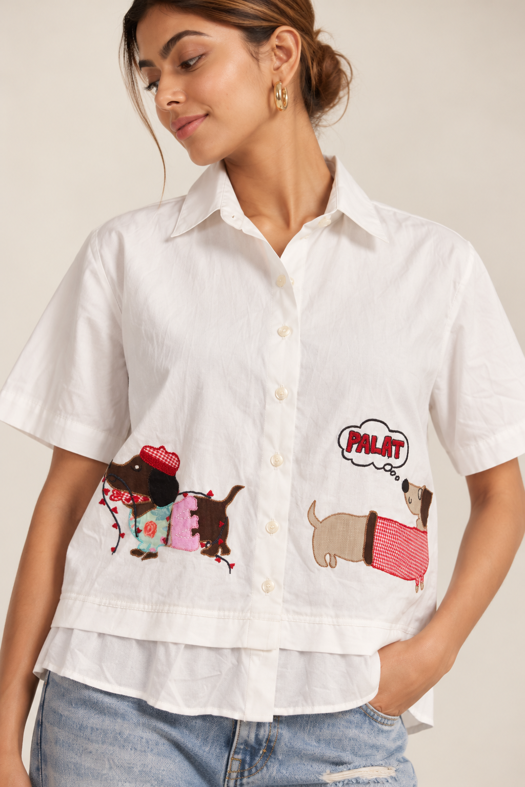 PALAT applique womens cotton shirt