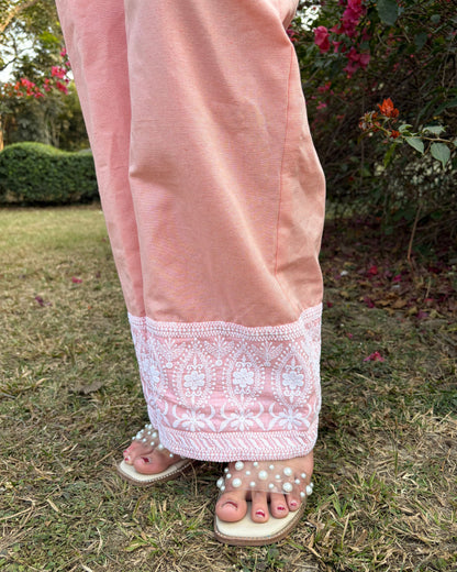 Peach pure cotton coord set for women with embroidery