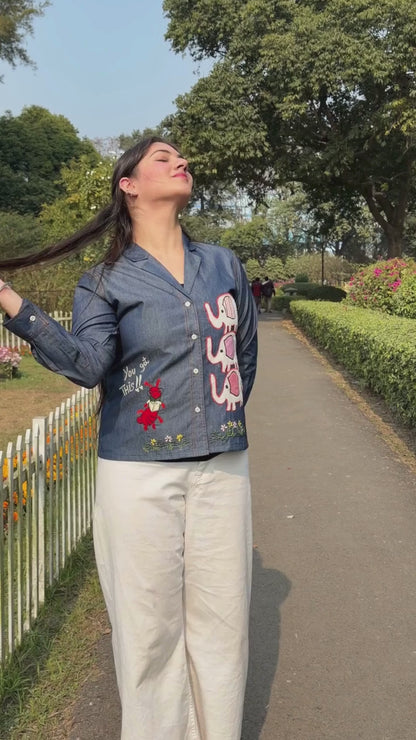 Haathi Chiti Women’s Denim Lapel Collar Shirt